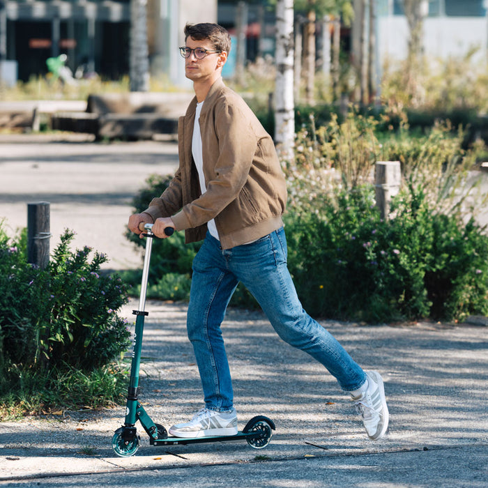 Micro Sprite ECO LED Green Two Wheel kick scooter made with sustainable parts