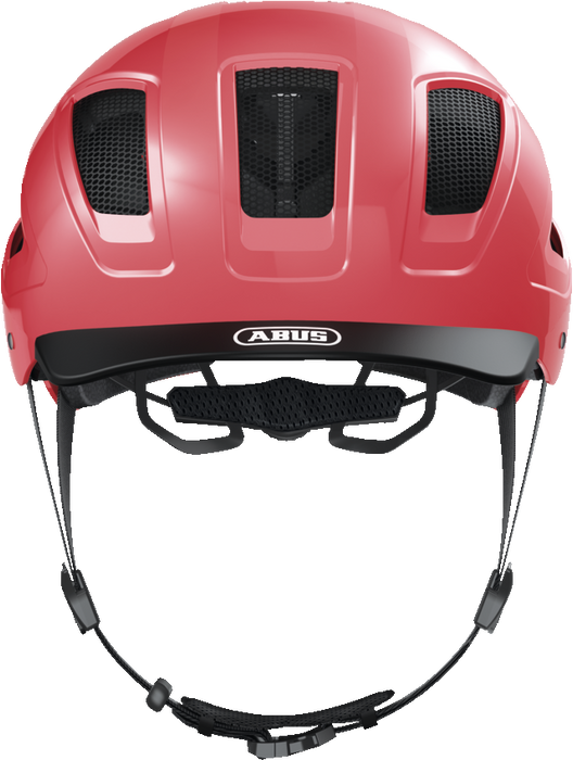 Abus Hyban 2.0 Urban Commuting bicycle helmet in Living Coral colour, front view