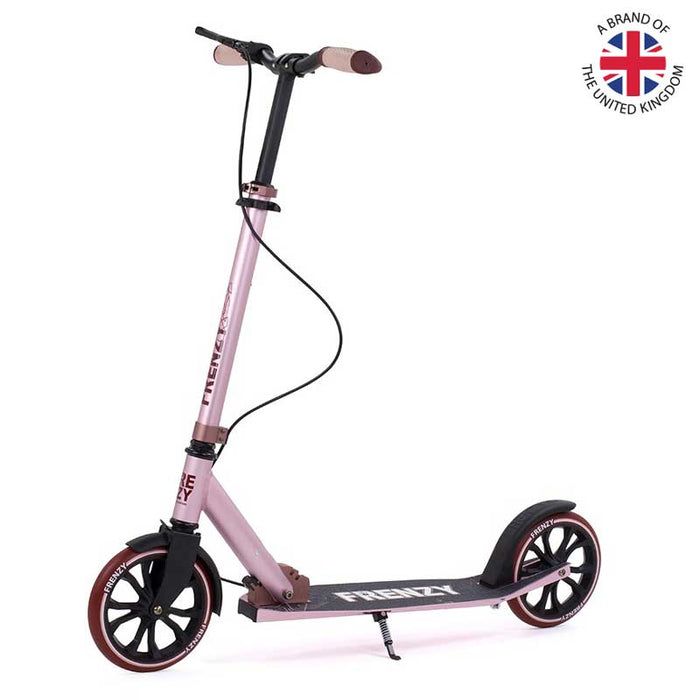 FRENZY 205mm Dual Brake Adult Kick Scooter with Handbrake and Large Deck