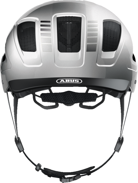 Abus Hyban 2.0 Urban Commuting bicycle helmet in Signal Silver, front view