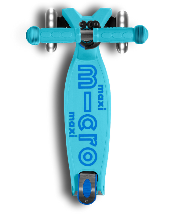 Micro Maxi LED Foldable Three Wheel kick scooter in Bright Blue, top view