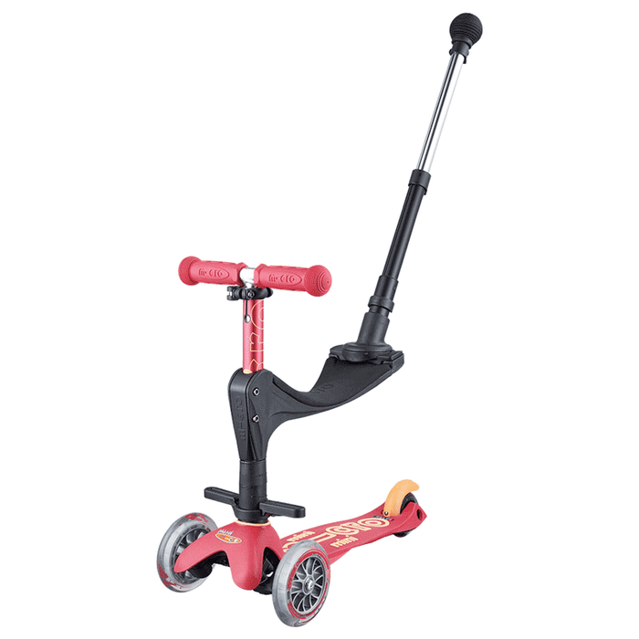 Micro Mini Deluxe 3in1 Plus convertible 3 wheel kick scooter with seat and push rod in colour Ruby Red