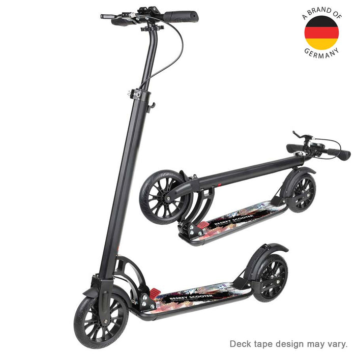 Besrey Turbo Plus Adult Kick Scooter, folded and unfolded view.