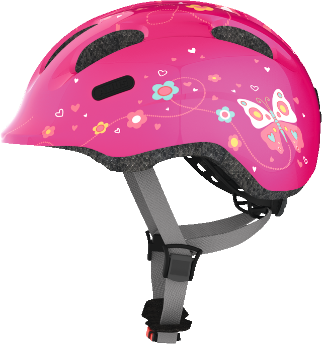 Abus Smiley Bicycle helmet for kids, Pink Butterfly, side view