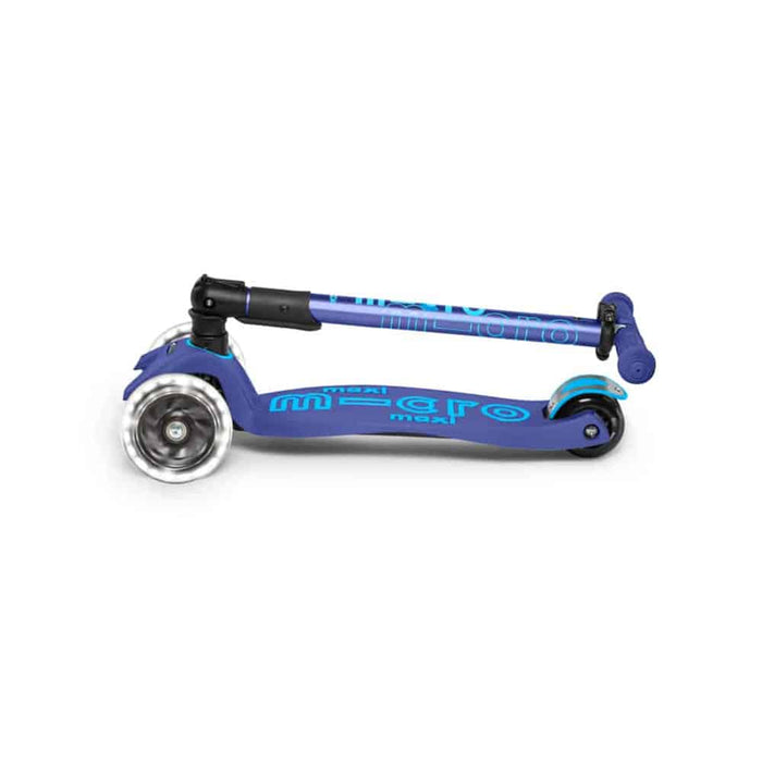 Maxi Micro 3 wheel foldable kick scooter with LED wheels, Navy, folded view