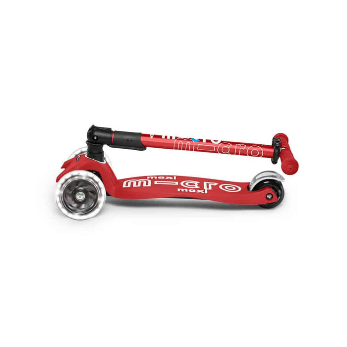 Maxi Micro 3 wheel foldable kick scooter with LED wheels, Red, folded view