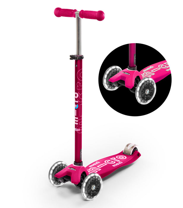 maxi micro deluxe LED three wheel kick scooter, pink, 3 quarter view