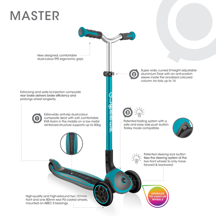 Features of the Globber Master three wheel kick scooter