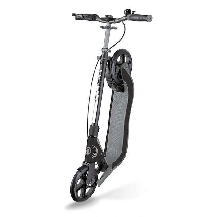 Globber ONE NL 205 Deluxe Kick scooter with handbrake, Charcaol Grey, in trolley mode.