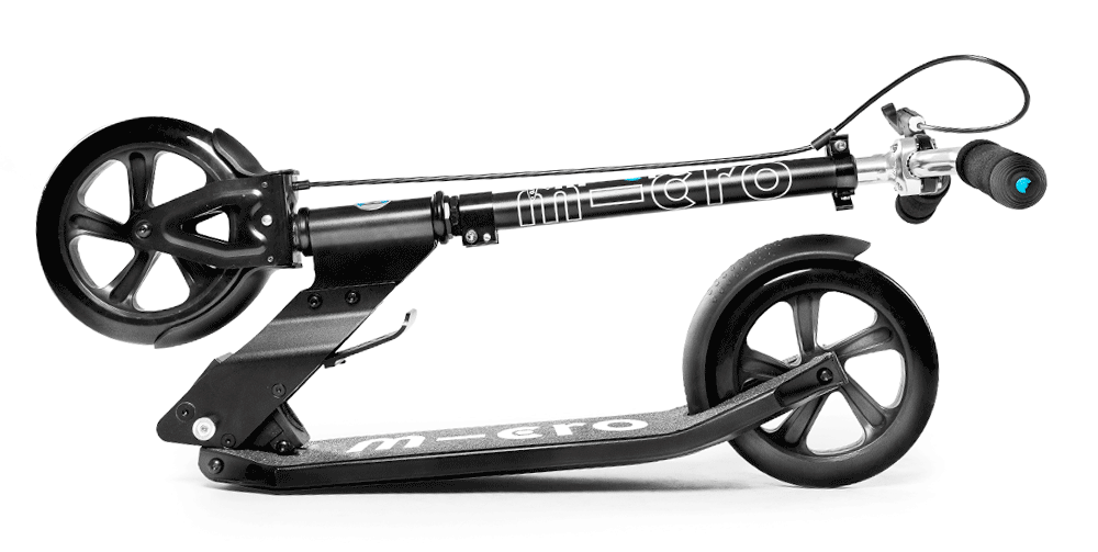 Micro Downtown Black kick scooter folded view