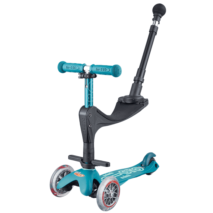 Micro Mini Deluxe 3in1 Plus convertible 3 wheel kick scooter with seat and push rod in colour Ice Blue