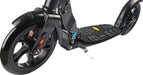 closeup of front wheel suspension on Micro Urban Black kick scooter
