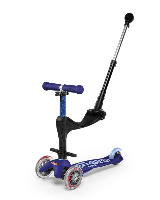 Micro Mini Deluxe 3in1 Plus convertible 3 wheel kick scooter with seat and push rod in colour  Blue