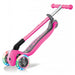 Globber Primo Lights foldable kick scooter, folded view, in neon pink